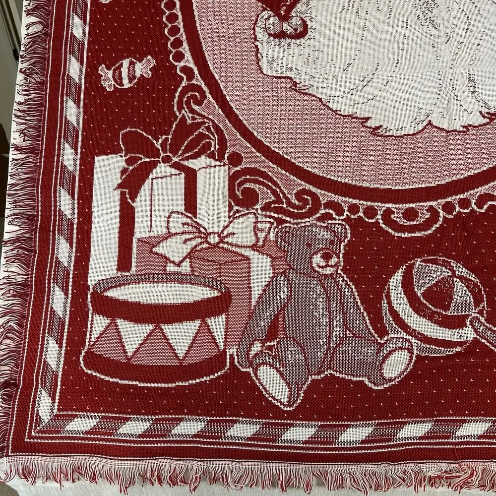 Santa Claus American Weavers‎ Red Tapestry Vintage Throw Blanket Made in USA VTG